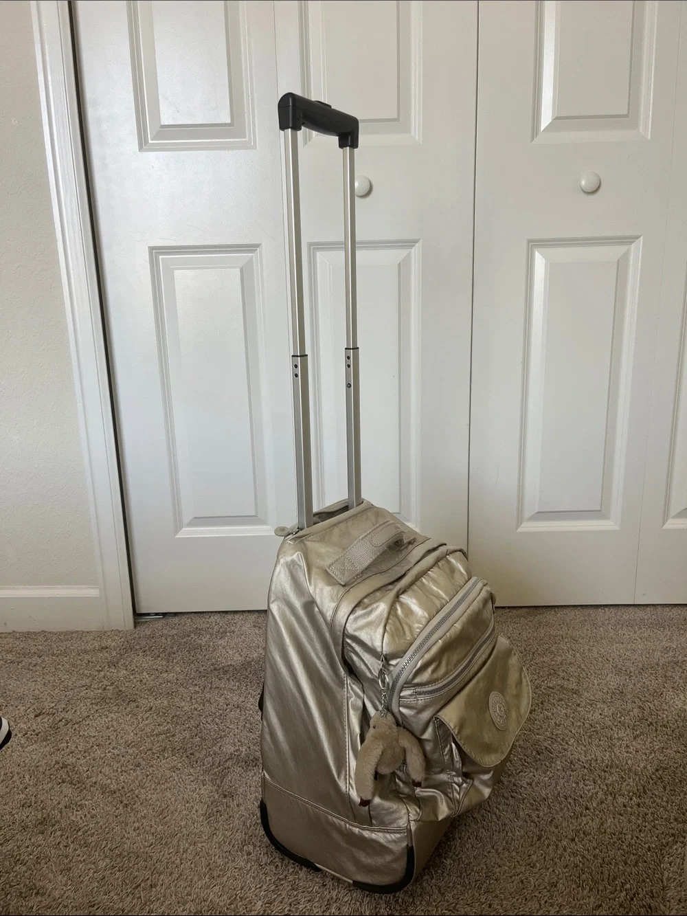 Kipling Metallic Champagne Rolling Backpack - Shimmering Gold